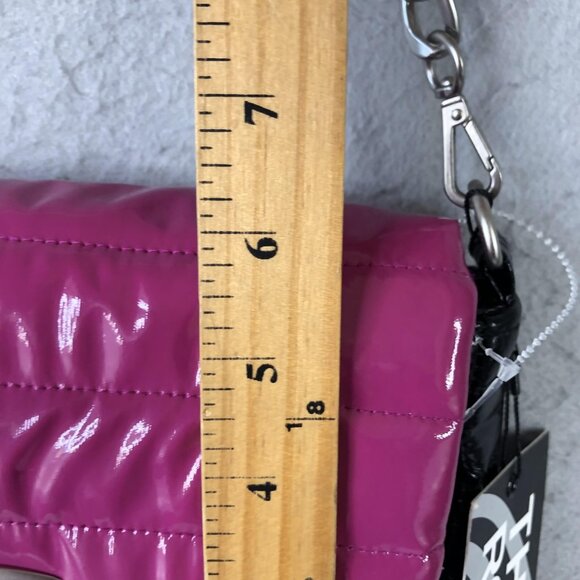 Think Royln Bag Womens Pink Black Patent Quilted Chain Crossbody Shoulder Purse - Picture 7 of 16